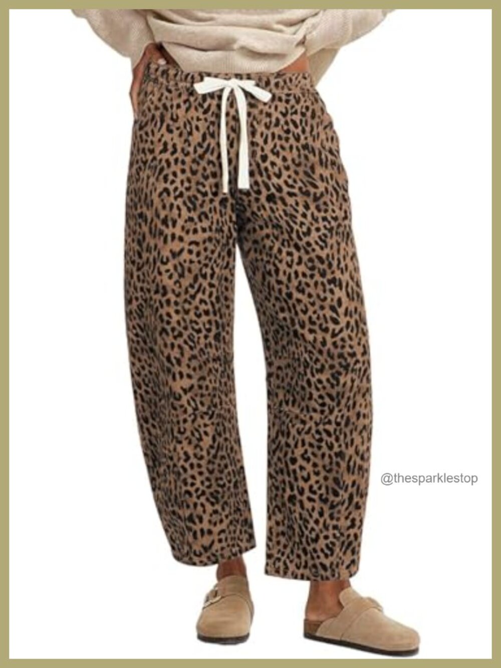 Women's Baggy Cheetah Print Barrel Jeans Elastic Waist Wide Leg Denim Pants Y2K